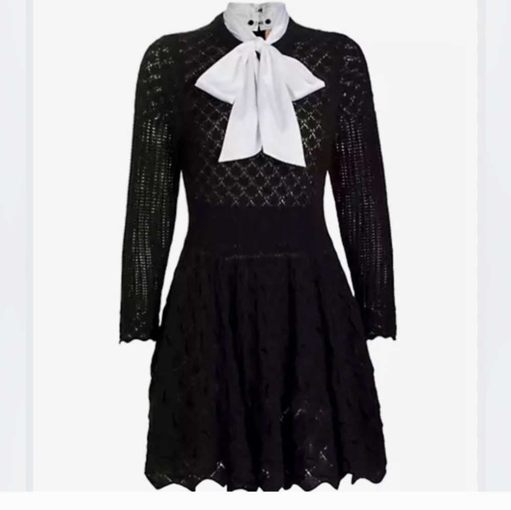 Alice + Olivia Black Lacy Pointelle Mini Dress